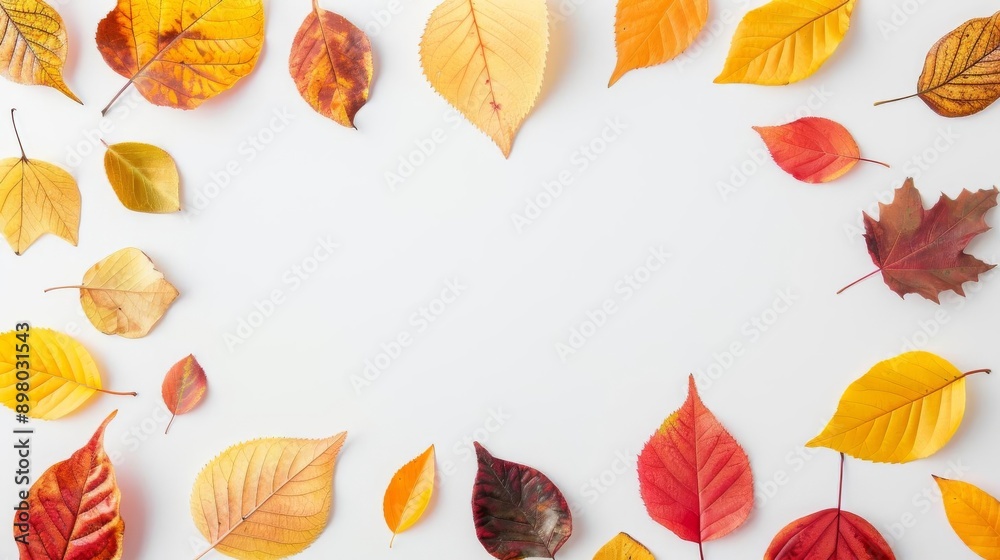 Fototapeta premium Brightly colored leaf border, capturing the warm tones of autumn, decorative fall frame