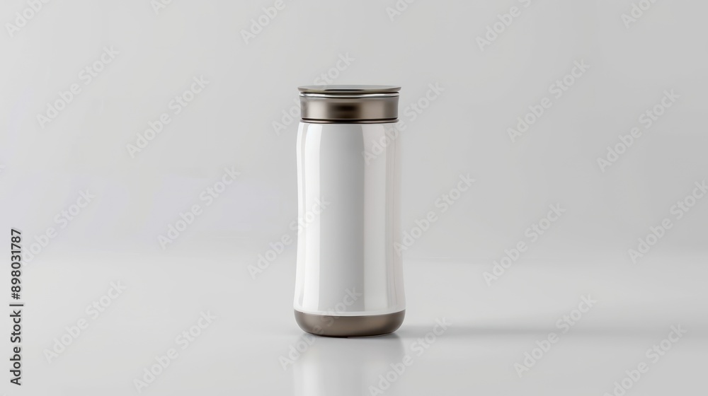 White Thermos Bottle on White Background