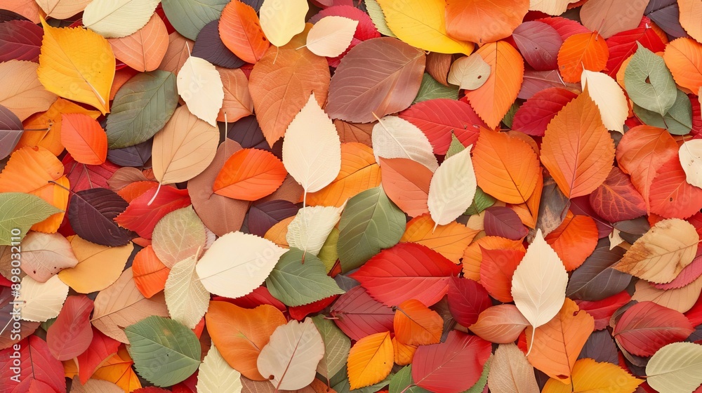 Large pile of assorted autumn leaves, rich in color and texture, capturing falls abundance Large pile of assorted autumn leaves, rich in color and texture, capturing falls abundance