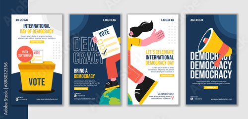 Democracy Day Social Media Stories Flat Cartoon Hand Drawn Templates Background Illustration