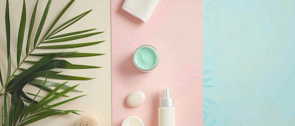 Vibrant flat lay of minimalist lifestyle essentials on a soft pastel background, exuding simplicity and elegance Vibrant flat lay of minimalist lifestyle essentials on a soft pastel background, exuding simplicity and elegance