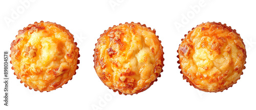 three piece of cheese muffins isolated on tranparent background of different muffins. top view