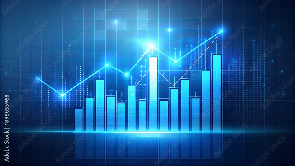 Small Glowing Chart on Blue Tech Background. Perfect for: Tech Conferences, Business Presentations, Futuristic Designs Small Glowing Chart on Blue Tech Background. Perfect for: Tech Conferences, Business Presentations, Futuristic Designs