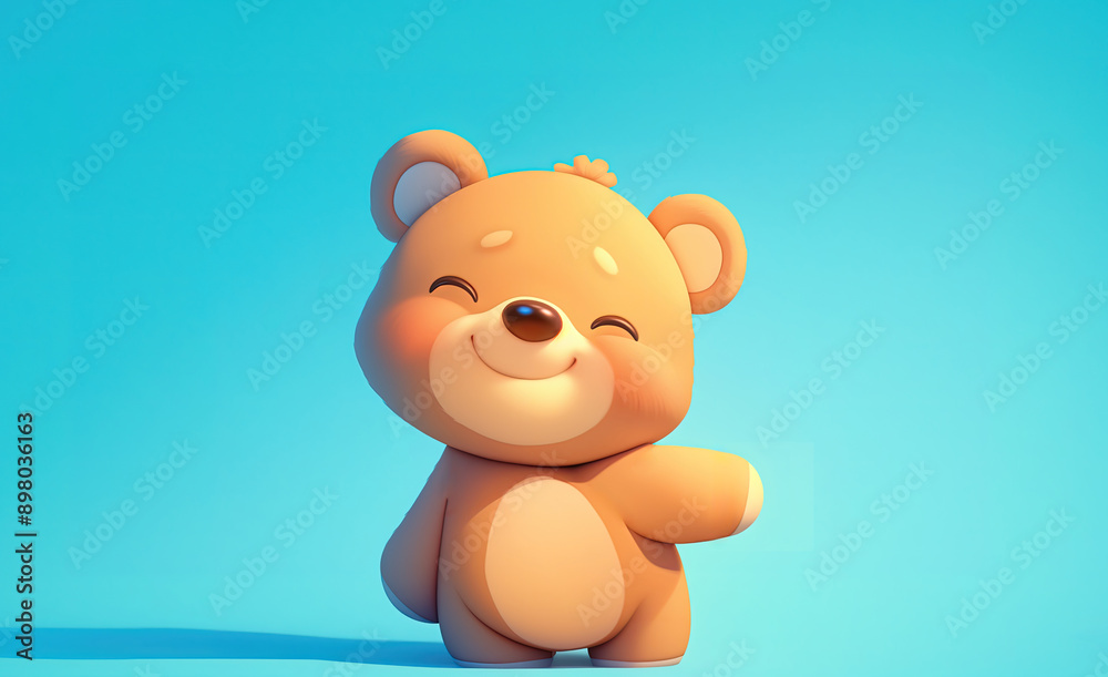Adorable and cute little teddy bear isolated on blue background Adorable and cute little teddy bear isolated on blue background