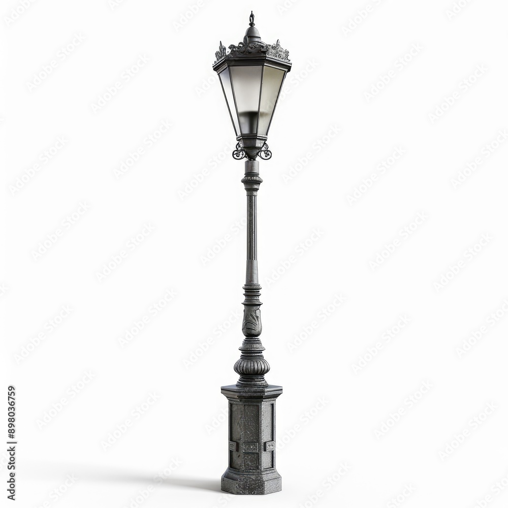 Ornate Black Street Lamp with a Clear Glass Shade