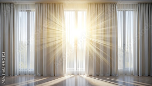 Wallpaper Mural Curtain with Sunlight on White Background. Perfect for: Home Decor, Minimalist Design, Relaxation Scenes Torontodigital.ca