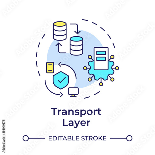 Transport layer multi color concept icon. TCP-IP. Secure data transfer. Transmission control protocol. Round shape line illustration. Abstract idea. Graphic design. Easy to use in blog post