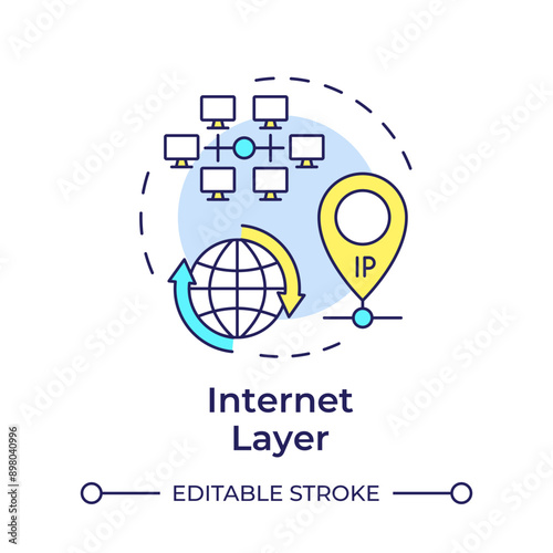 Internet layer multi color concept icon. TCP-IP. IP address. Internet protocol. Telecommunication. Round shape line illustration. Abstract idea. Graphic design. Easy to use in blog post