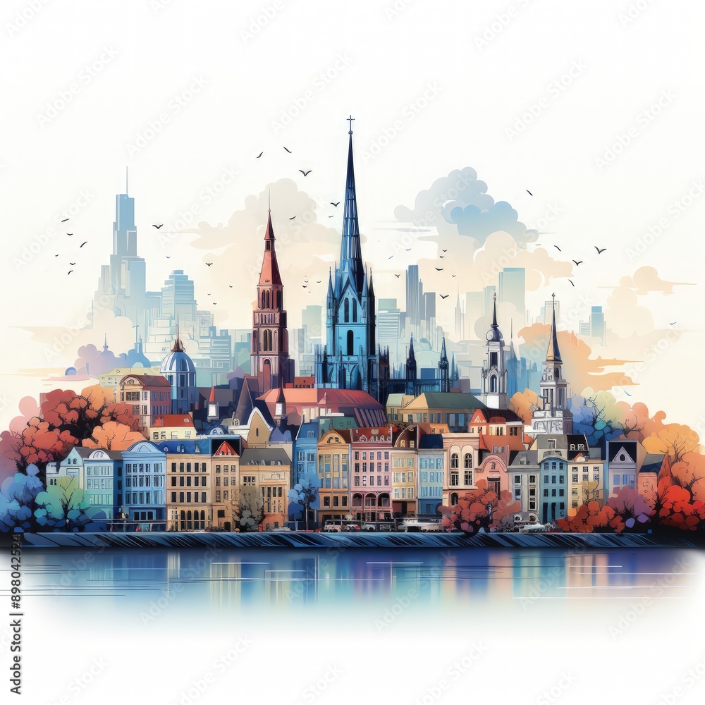 Fototapeta premium Modern and Clean Design of Brussels in Minimalistic Art