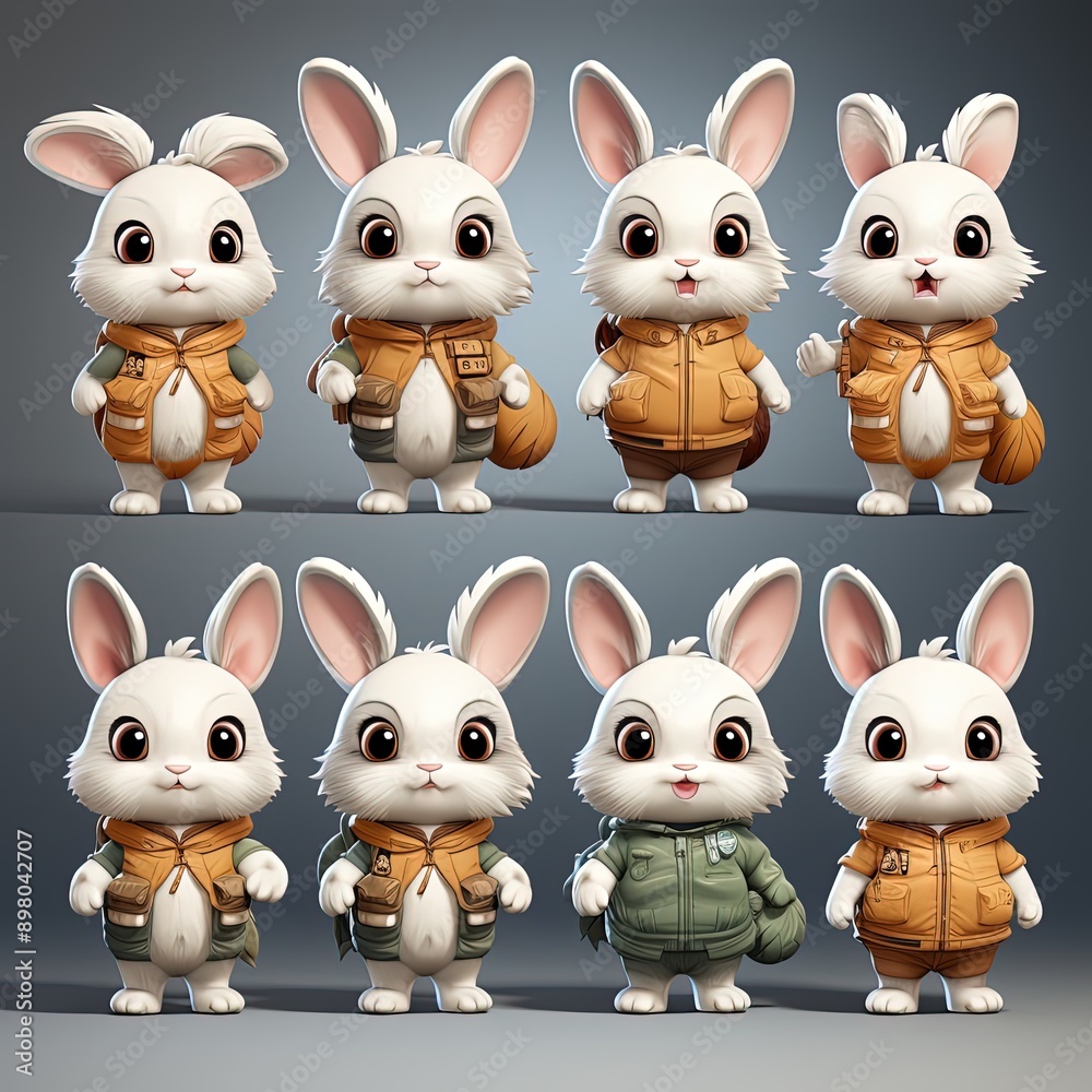 Fototapeta premium A Collection of Cute Little Bunnies in Various Poses