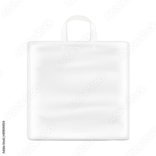 Stand bag with handle mockup. Vector illustration isolated on white background. Ready for your design. Suite for the presentation of diaper, wet wipes, foods, household, etc. EPS10.