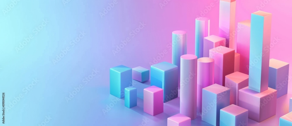 A colorful bar graph and isometric cubes on an architectural blueprint, A colorful bar graph and isometric cubes on an architectural blueprint,