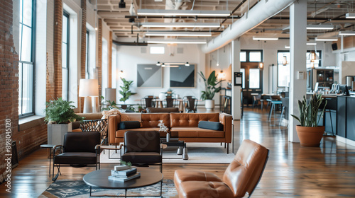 Modern Workspace: Sleek and modern coworking space with contemporary furniture and collaborative areas.