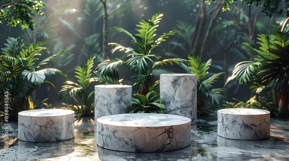 Marble Pedestals in Lush Tropical Jungle Setting Marble Pedestals in Lush Tropical Jungle Setting