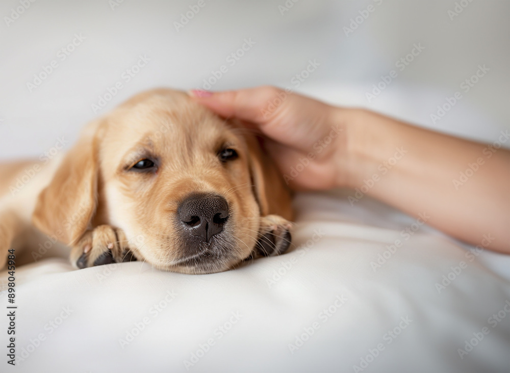 Gentle hand on puppy Gentle hand on puppy