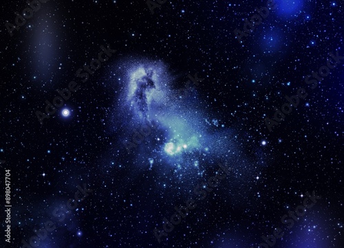 Blue Galaxy in universe and atmosphere with little stars at dark background
