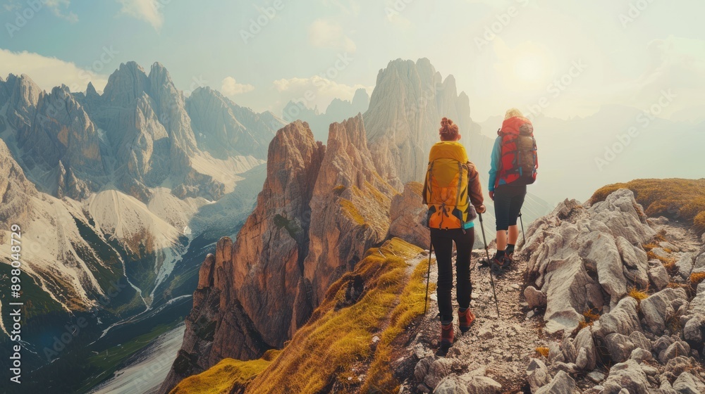 Hikers on a Mountain Ridge Hikers on a Mountain Ridge