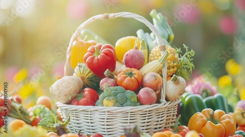 Baskets of freshly harvested autumn vegetables close up, farmfresh produce, realistic, Fusion, farmer s market photo