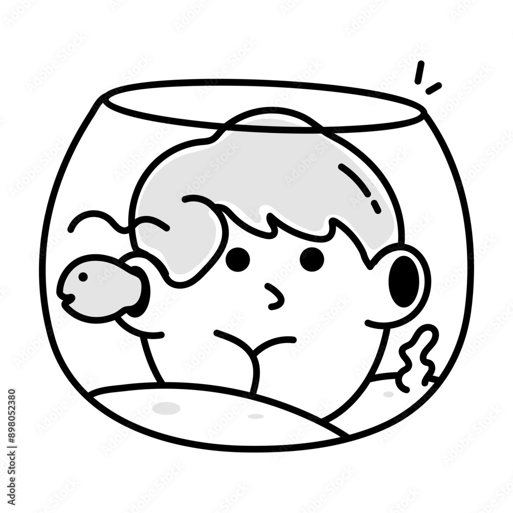 Boy watching fishbowl, hand drawn icon
Boy watching fishbowl, hand drawn icon