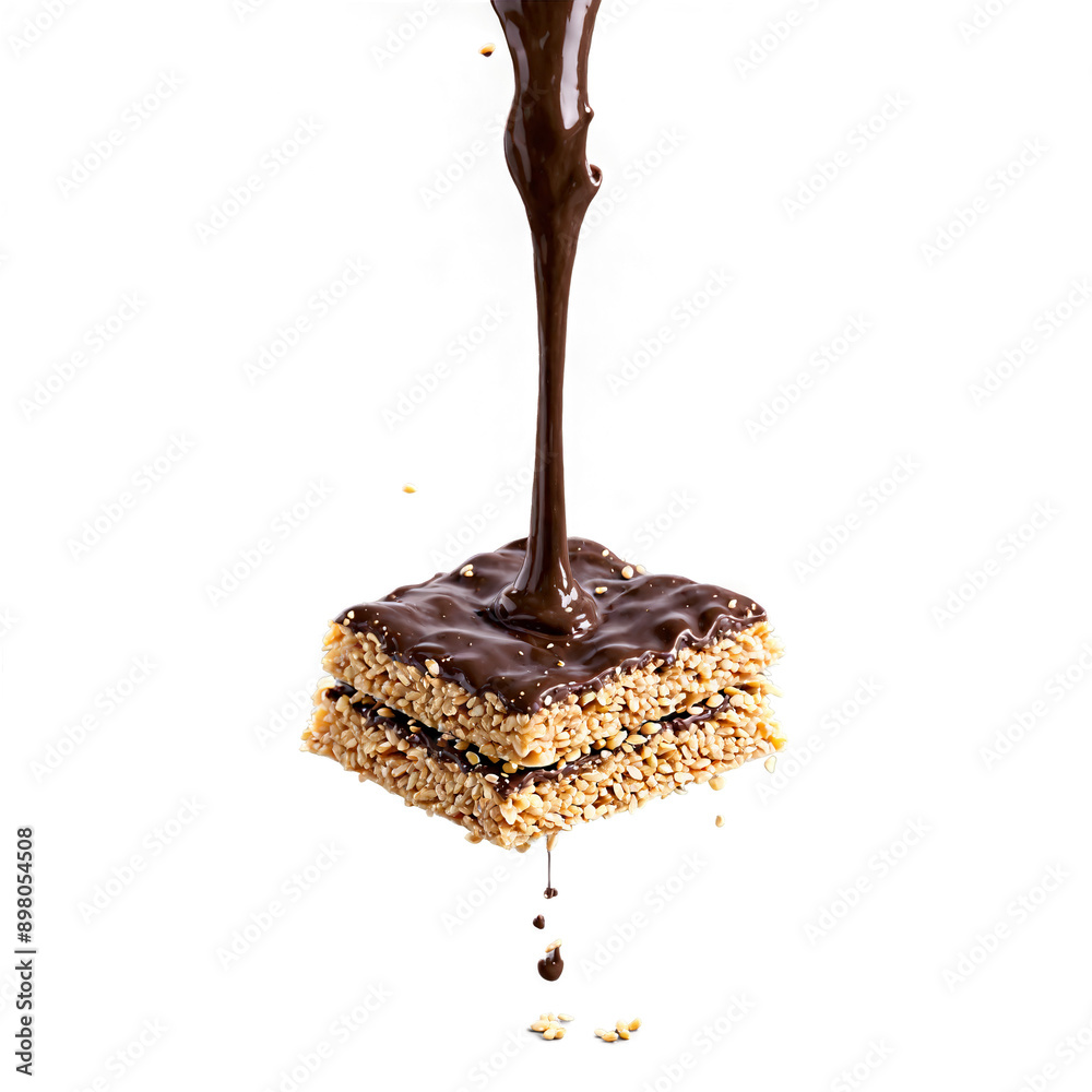 Obraz premium Chocolate covered sesame brittle crisp and nutty shattering and releasing a shower of golden sesame
