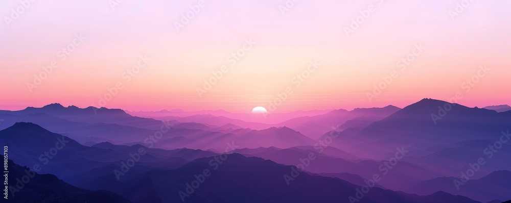 Fototapeta premium Serene Twilight Horizon with Mountain Silhouettes, Copy Space for Text.