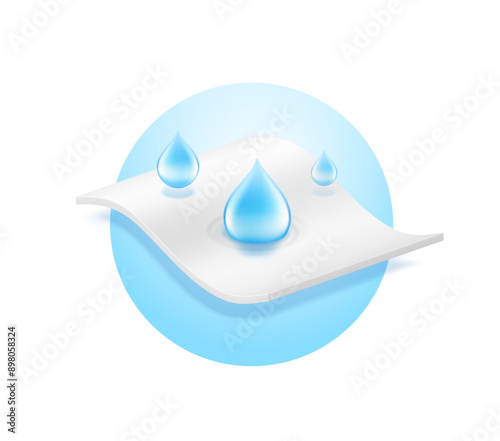 Drops with absorbent material. Perfect for feminine pads, baby diapers, tissues, etc. Vector illustration isolated on white background. EPS10.