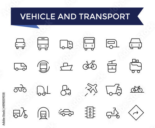 Vehicle And Transport Line Icons set with editable stroke collection for web and ui. Line icons pack. Vector illustration.