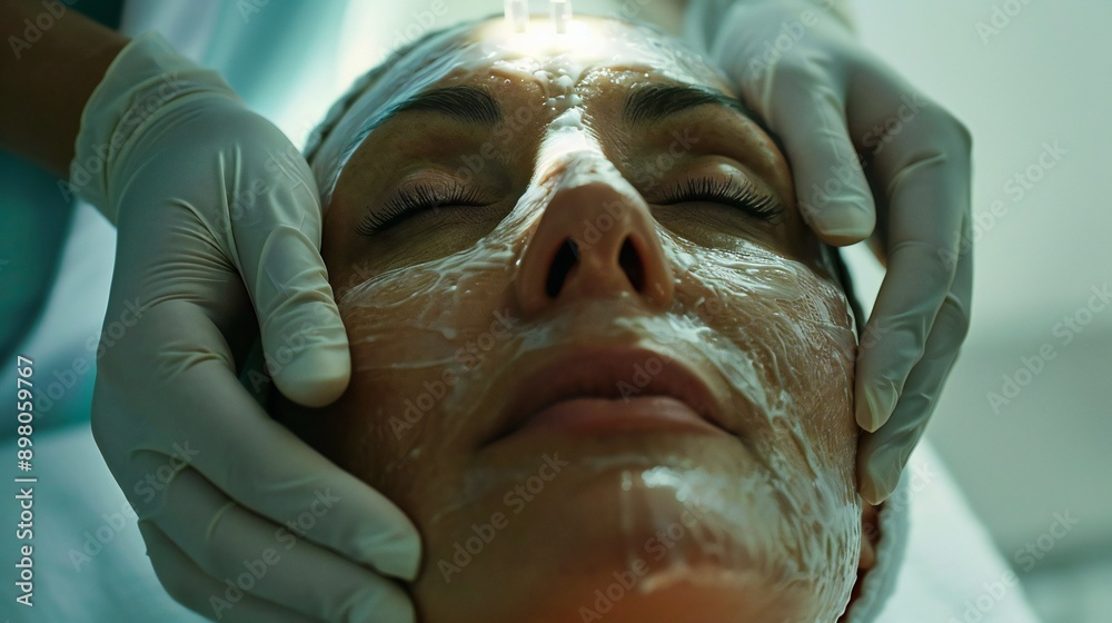 A content woman receiving a thorough skin examination and treatment from her dermatologist