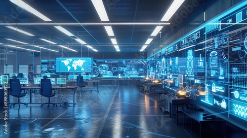 industrial IoT control room where engineers monitor and control factory operations remotely using digital twin technology