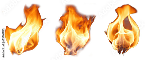 Set of fire flames dancing in a mesmerizing display of orange and yellow, heat, energy, isolated on transparent background 