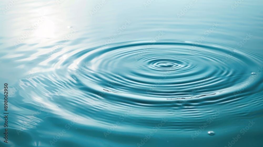 A closeup of ripples expanding on a blue water surface A closeup of ripples expanding on a blue water surface