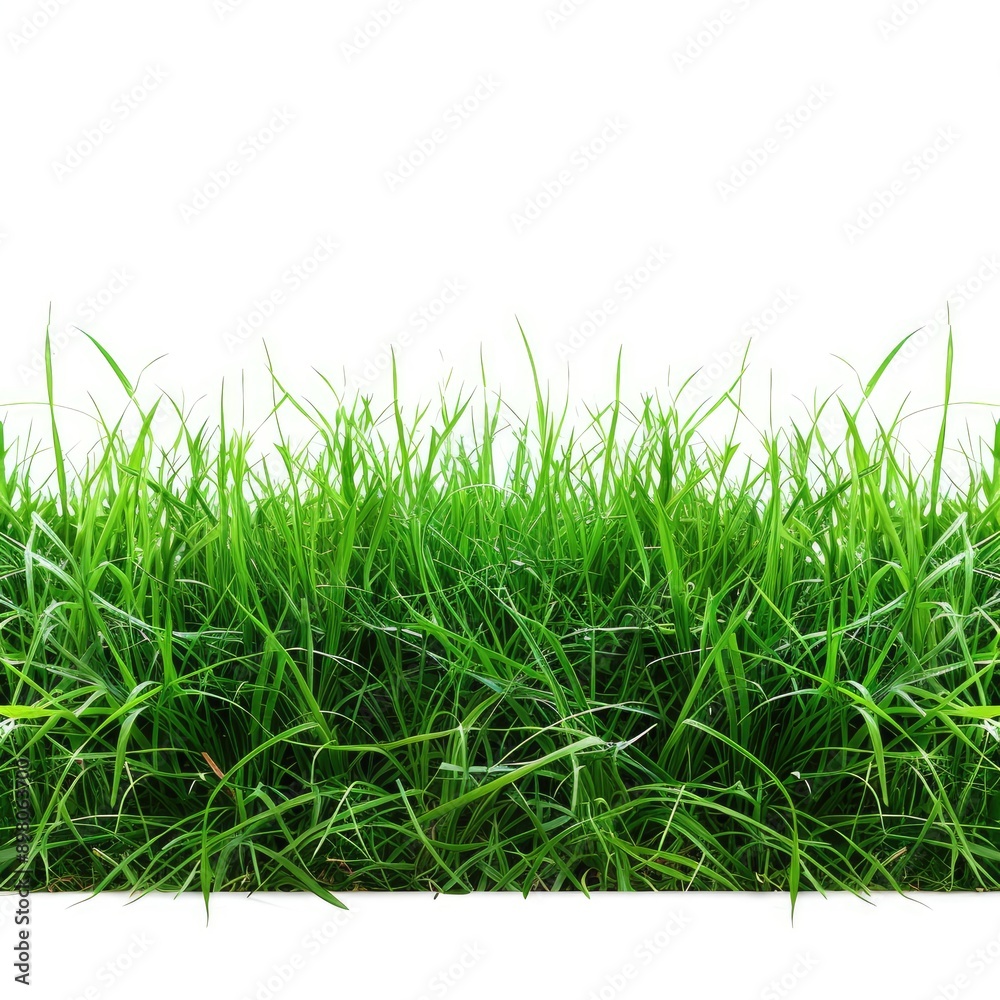 Lush green grass blades against a white background Lush green grass blades against a white background