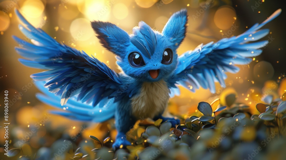 Cute Blue Fantasy Creature with Wings Cute Blue Fantasy Creature with Wings