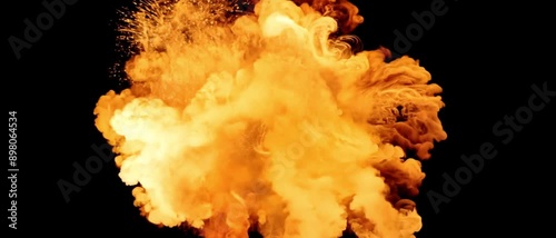 Explosion bomb fire on black background. Fire ball explosion. Fire ball explosion towards to camera isolated on black background 4k photo