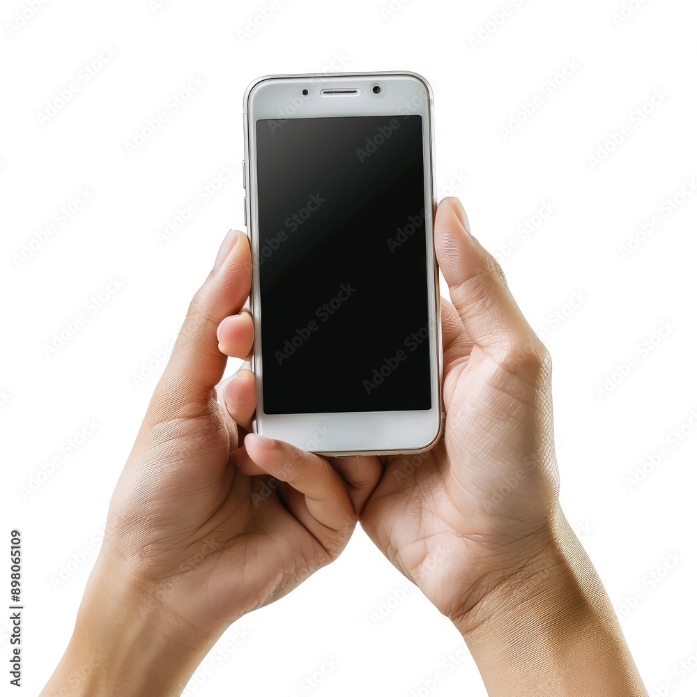 Hands Holding a White Smartphone with Black Screen Hands Holding a White Smartphone with Black Screen