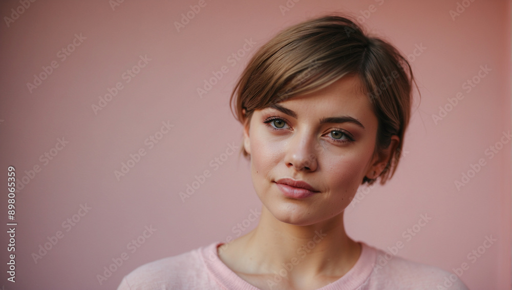 European woman with short hair, fashion studio model photoshoot European woman with short hair, fashion studio model photoshoot
