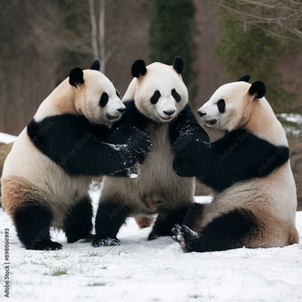 Multiple giant pandas playing with each other Multiple giant pandas playing with each other