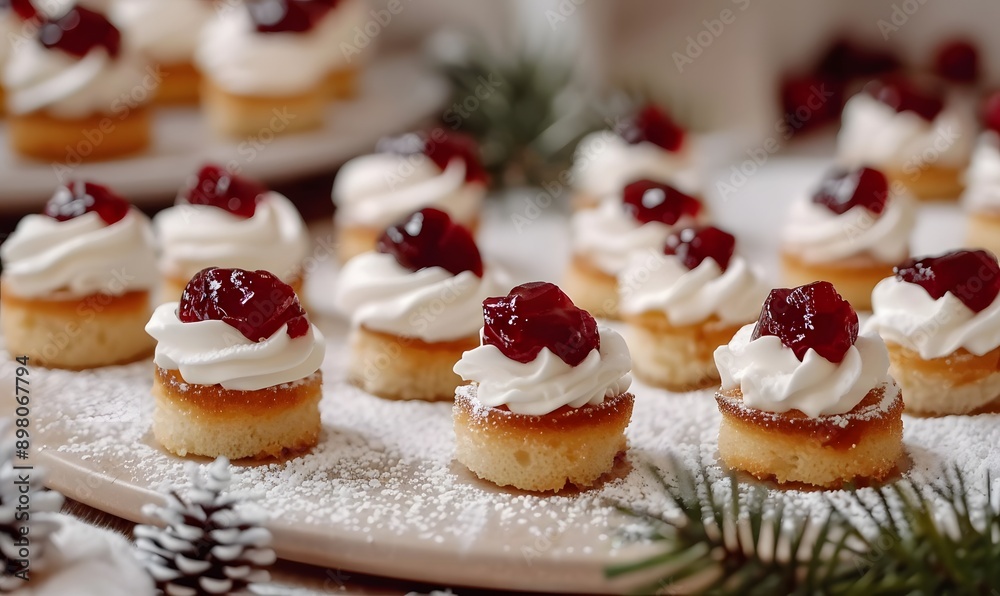 small cakes with cream and jam spread, Generative AI small cakes with cream and jam spread, Generative AI