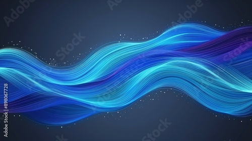 Abstract Blue Wave with Glowing Lines