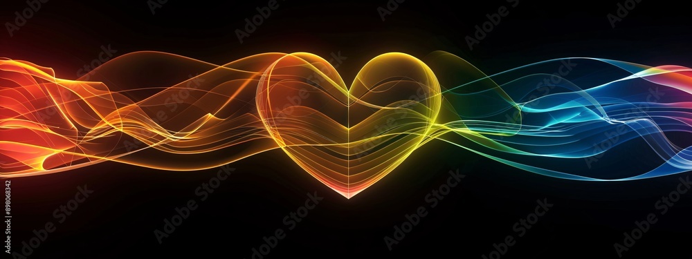 Fototapeta premium Heart and energy from the heart in a light image on a dark background.