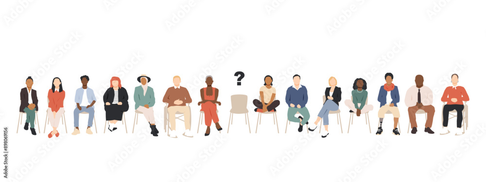 Multicultural group of people sitting together.	