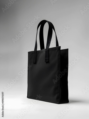 Sleek Black Canvas Bag with Minimalist Design Showcased on White Background