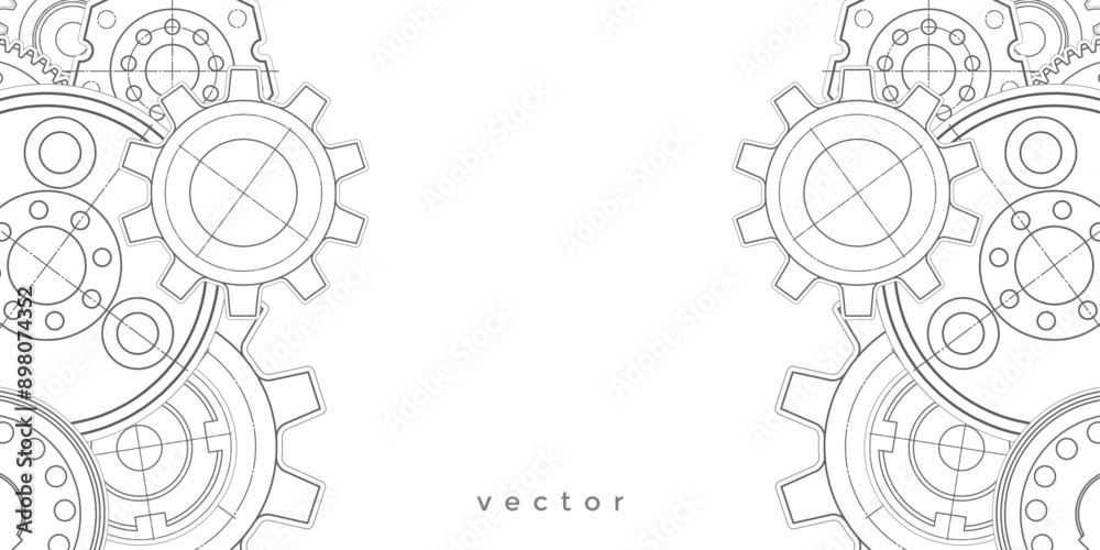 Gear background.Engineering industrial.Technical drawing .Technology banner.Vector illustration . Gear background.Engineering industrial.Technical drawing .Technology banner.Vector illustration .