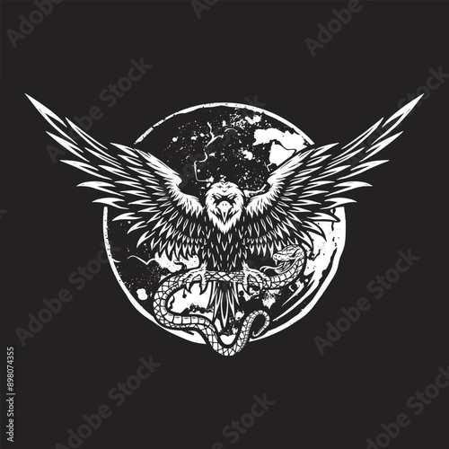 badge eagle catching snake in full moon