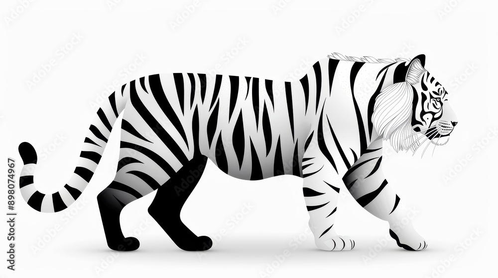 Obraz premium A black and white coloring book illustration of a tiger with clean outlines and crisp lines, designed to be very easy for coloring enthusiasts.