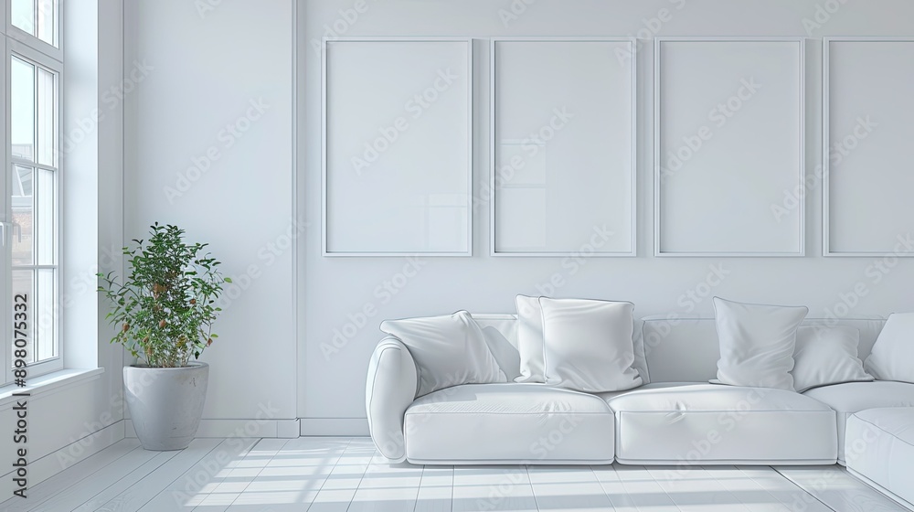 modern home interior with white sofa and white frame modern home interior with white sofa and white frame