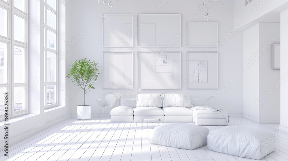modern home interior with white sofa and white walls modern home interior with white sofa and white walls