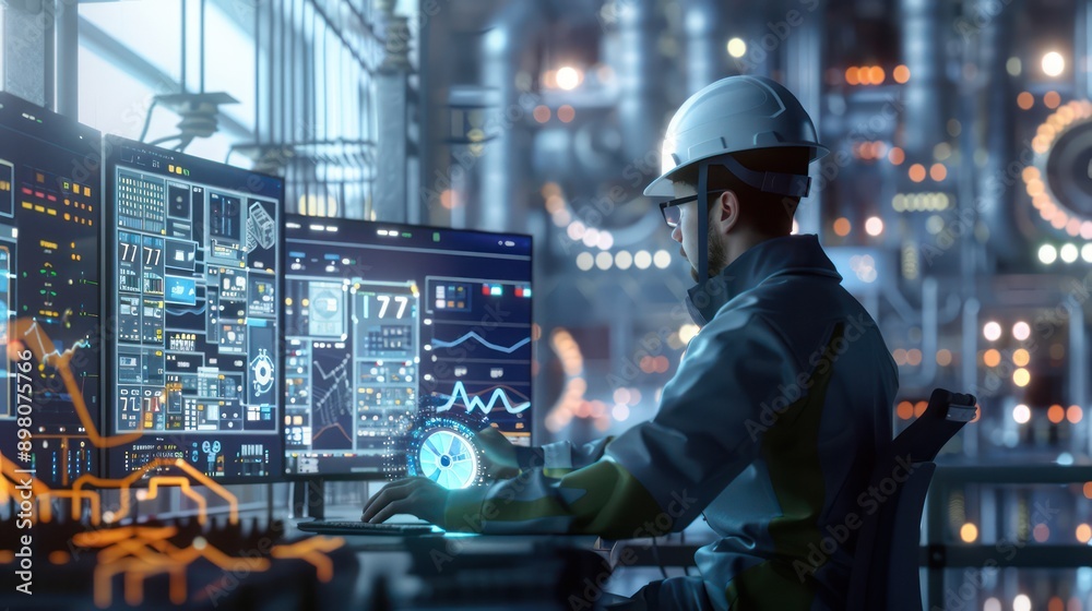 urban smart grid monitoring station where engineers use IoT devices to manage and optimize city energy usage through a digital interface urban smart grid monitoring station where engineers use IoT devices to manage and optimize city energy usage through a digital interface
