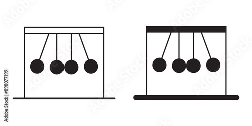 physics pendulum icon set. pendulum Newton cradle icon, newton momentum gravity ball vector symbol.  Science icon collection,