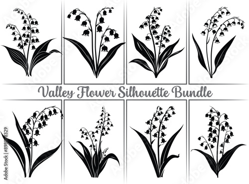 Valley flower silhouette, Decorative Valley silhouettes, valley flower isolated on white background, sketch, hand drawn digital vector illustration.